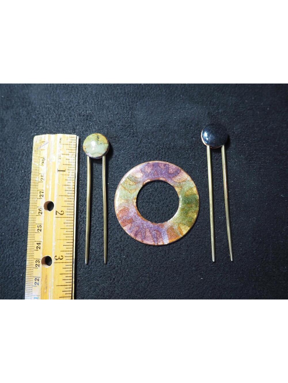 Handcrafted Enameled Reversible Shawl Pin with Two Reversible Pins